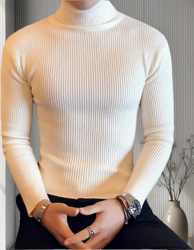 Chompa De Hilo, Cafarena Cuello Alto Para Hombre