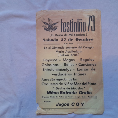 Antiguo Afiche Festiniño 79. Payasos Magos Titanes