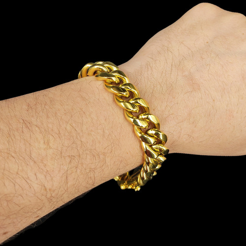 Pulseira Masculina 13mm Grumet Duplo Banhado A Ouro 18k Comprimento 22 Cm Diâmetro 13