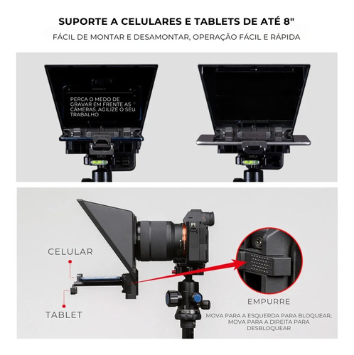 Teleprompter Para Câmera E Celular 8 Portátil Portátil T2pa