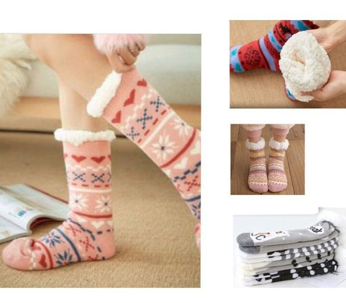 Imagem 4 de 8 de Meia Pantufa Inverno: Lã Forrada Com Pelúcia Antiderrapante