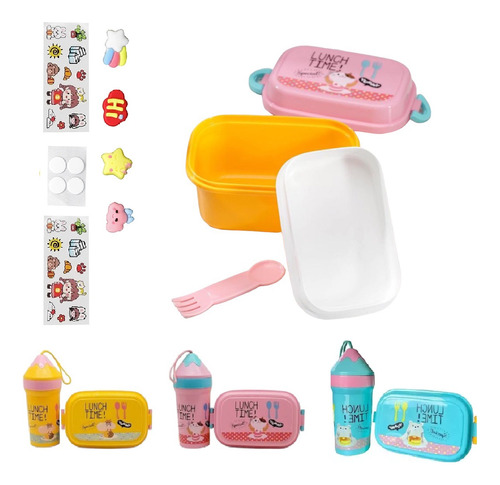 3 Kit Alimentação Infantil Pote Duplo C/ Talher E Copo 300ml