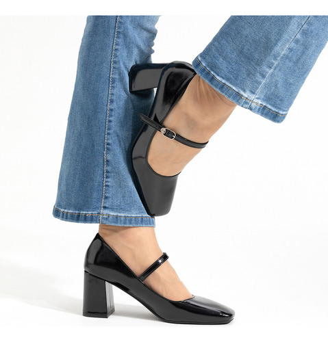 Zapato Formal Mujer Taco Alto Elegante Con Hebilla Weide