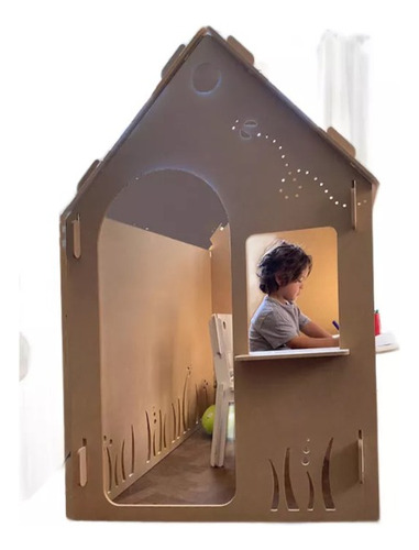 Casita Infantil De Madera Para Niños 130 Cm - Montessori Marrón Claro Pasto
