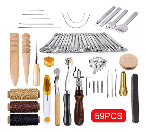 Kit Costura Cuero 59 Piezas Herramientas Artesanía Corte Est