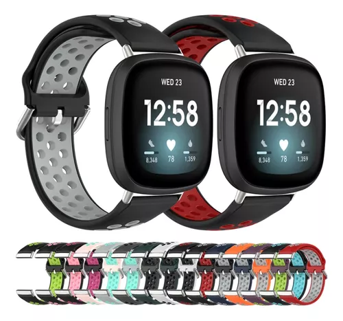 Para Fitbit Versa 3 correa de reloj de silicona transpirable perforada de  dos colores (rosa +