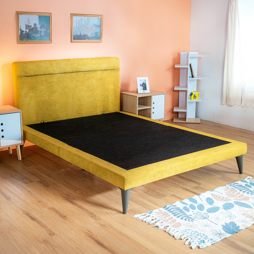 Cama King Size Danita, Base Armable Con Cabecera Roomi Color Amarillo Danita