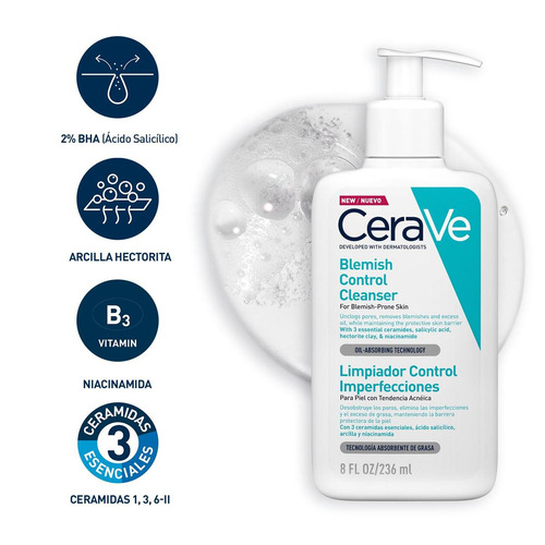 Limpiador Control Imperfecciones Cerave Día Y Noche 236 Ml