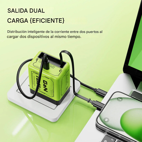 Cargador Carga Rápida 35w Con Cable Retractil Usb C Qc 3.0 Amarillo