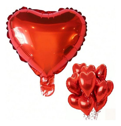 12 Globos Rojos De Corazon Metalizado, Para Ocasion Especial Rojo Corazón