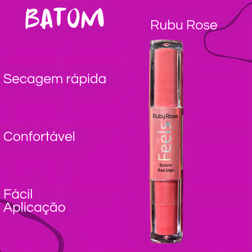 Batom Líquido Duo Lips Feels Ruby Rose Matte E Metálico Acabamento Matte e Cintilante Cor Marrom-claro