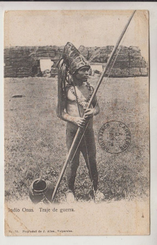 1922 Chile Postal Indio Ona Traje De Guerra Tierra Del Fuego (Usado)