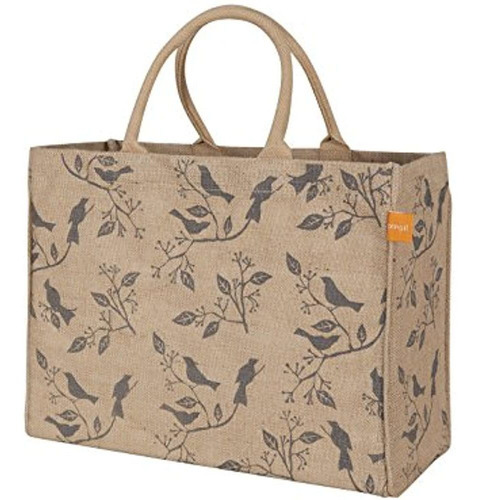 Kaf Home Yute Market Tote Bag Con Estampado De Pájaros, Asa