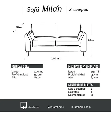 Sofa Milan 2 Cuerpos Cuero Kentucky - Latam Home