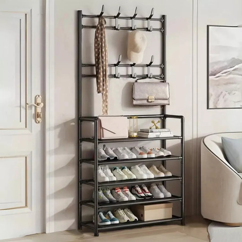 Perchero Zapatera 2 En 1 Organizador Rack Estante Ganchos