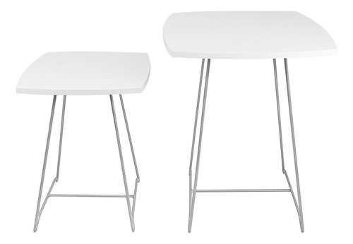 Mesa Lateral Conjunto De Mesa De Canto Sofá Auxiliar Ursen Acabamento Semi Brilho Cor Prata Branco