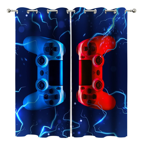 Moderno Gamer Ventana Videojuego Cortina 3d Rojo Azul Para 2