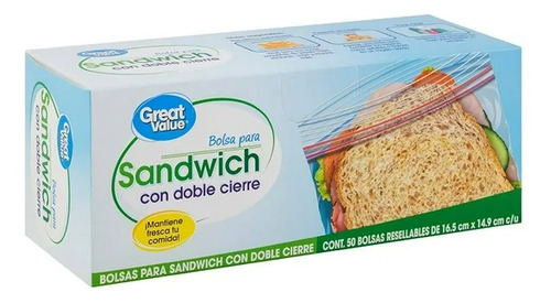Bolsas Para Sándwich Great Value Con Doble Cierre 50 Pzas