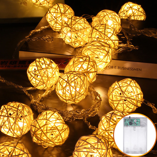 Cadena De Luces De Ratán Con Forma De Bola De Ratán, 20 Led,