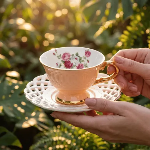 Jogo 4 Xícaras Café Mon Désir Porcelana Borda Dourada 90ml | Frete