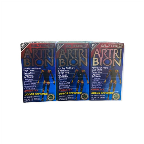 Artri Bion Ultra3 Tabletas 100 Tblts Dolor Extremo 3 Frascos Sabor Sin Sabor