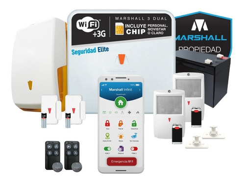 Kit Alarma Marshall 3 3t 3g Gsm Inalambrica Aplicación Celular Marshall App Domiciliaria Hogar Casa Comercio