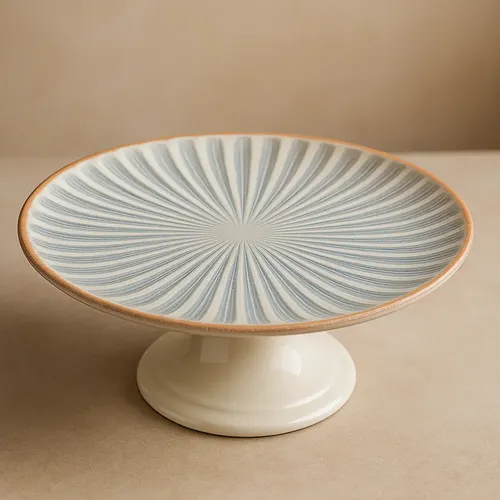 Boleira De Cerâmica Decorativa Em Listas Para Bolos E Doces  Azul