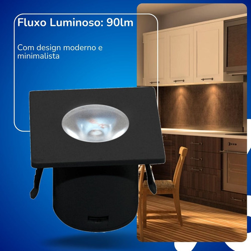 Mini Spot Led Quadrada 1w 3000k Preto Moveis 127/220V Kian