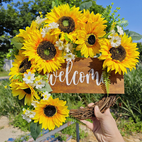 Simulación: Corona De Girasoles, Decoración De Puerta De Bie