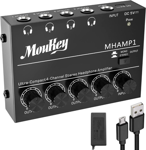 Moukey Amplificador De Audífonos De 4 Canales Entrada Trs