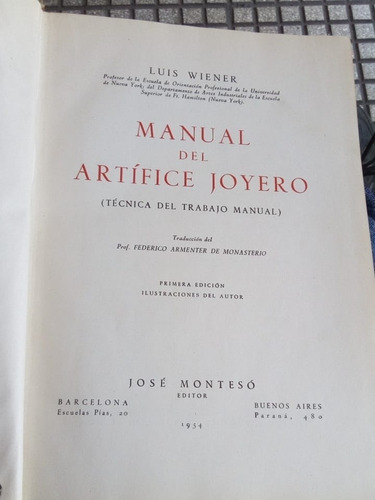 Manual Del Artífice Joyero ][ Luis Wiener | Monteso