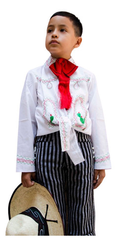 Camisa Caporal Bordada Para Niño O Caballero. Blanco Talla 14