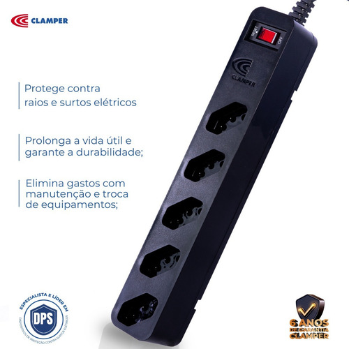 Filtro De Linha Iclamper Energia 5 Tomadas Régua de Proteção Surtos Elétricos E Raios Dps
