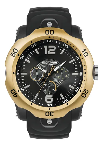 comprar Relógio Mormaii Masculino Urban Preto - Mo6p29at\u002F8d Bisel Dourado