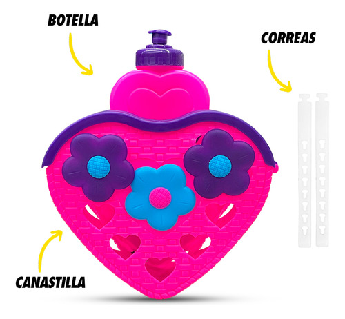 Canastilla Con Botella Para Bicicleta Infantil Niña R12-r16 Color Rosa