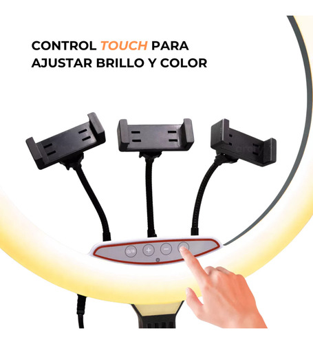 Lámpara Aro Luz Led Touch 18 PuLG Rgb Maletín Control 3 Cel