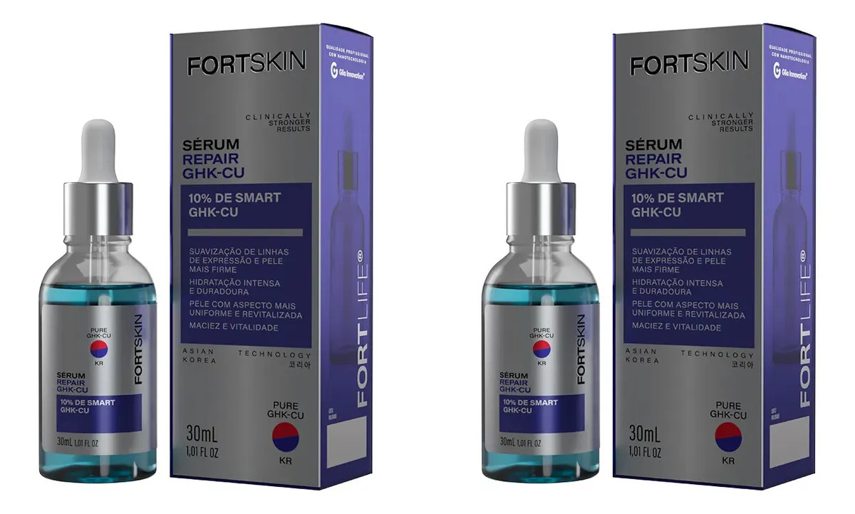 Kit 2 Und Sérum Fortskin Ghk-cu 10% Pepitideo de Cobre Skincare Coreano GhkCu Niacinamida 30ml Fortlife Rosto Rugas Manchas Todo Tipo De Pele Dia/noite