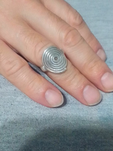 Anillo Espirales Mediano De Plata Macizo Gris 1.7 Cm (Usado)