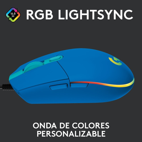 Imagen 8 de 9 de Mouse gamer de juego Logitech G Series Lightsync G203 azul