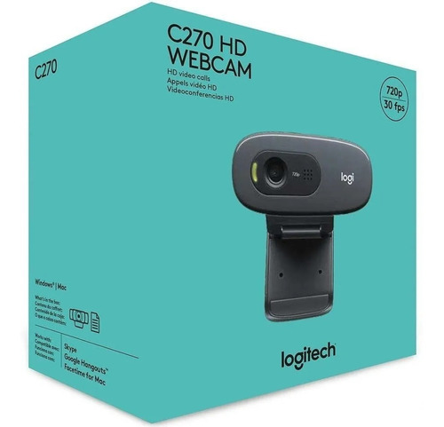 Cámara web Logitech C270 HD con pantalla ancha de 3 MP, 720p, color negro
