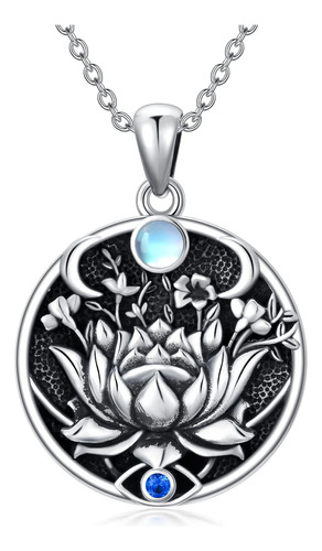 Proess Lotus Evil Eye Collar Plata De Ley Evil Eye Colgante