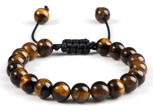 Pulsera Cuarzo Ojo De Tigre Tejida Unisex + Estuche