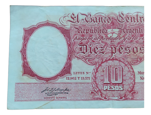 Argentina 10 Pesos Moneda Nacional Reposición Bottero 1960