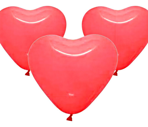 Globos De Corazon 12 Pulgadas X12 - Cotillón Waf Color Rojo Cinta Holografica