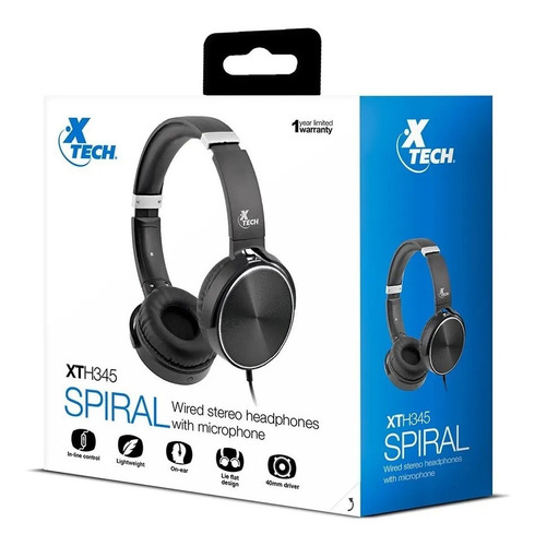 Imagen 2 de 8 de Auricular Xtech Spiral Xth 345 Headphone Con Micrófono Negro