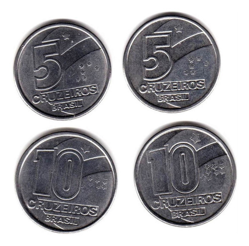 Lote 4 Monedas Brasil 5 Y 10 Cruzeiros 1990 Y 1991