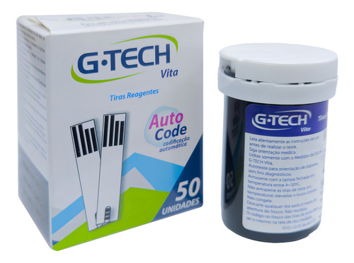 50 Tiras G- Tech Vita De Teste Glicemia Compatível Com Aparelho G-tech Vita Cor Preto Branco