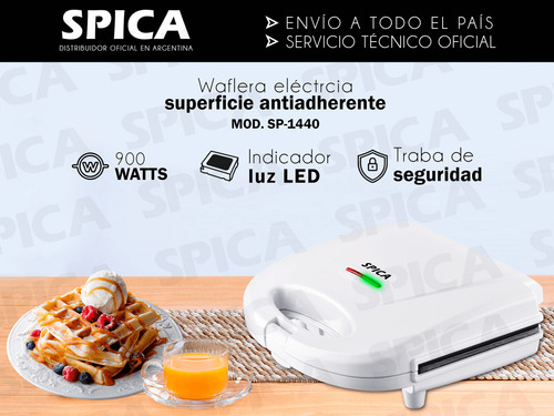 Waflera Electrica Maquina Waffle Spica Sp-1440 Antiadherente Color Blanco