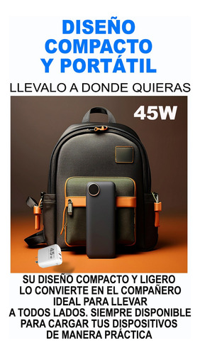 Cargador Carga Rápida Celular 45w Usb Usb C Cabezal Blanco