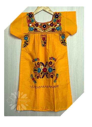 Vestido Casual Para Niñas Bordado Tradicional Mexicano